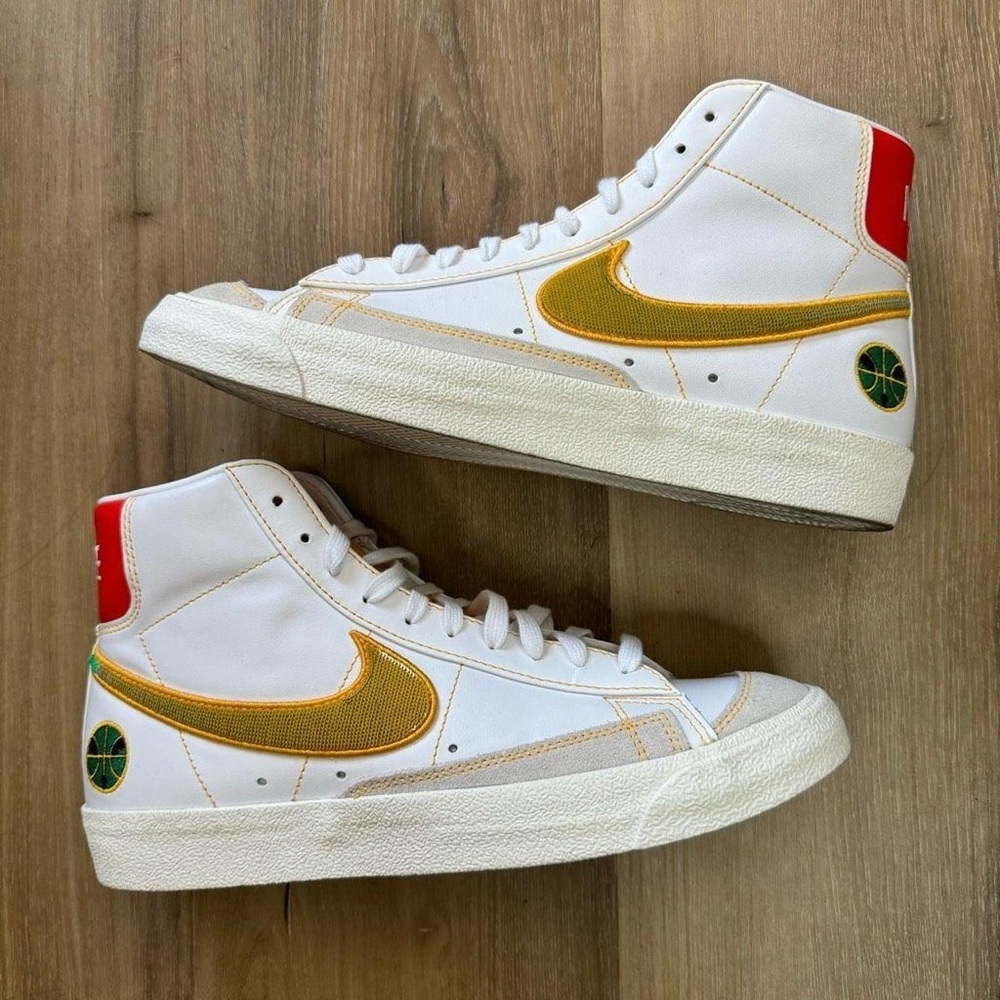Nike White and Yellow High-Top Sneakers